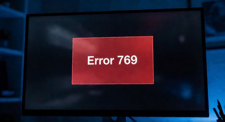 Pantalla de ordenador mostrando el mensaje de error 769 en rojo