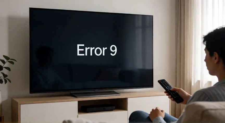 Persona viendo la pantalla de Error 9 en un televisor conectado a Disney Plus
