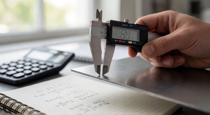 Cálculo del error absoluto midiendo una pieza con un calibre en un laboratorio