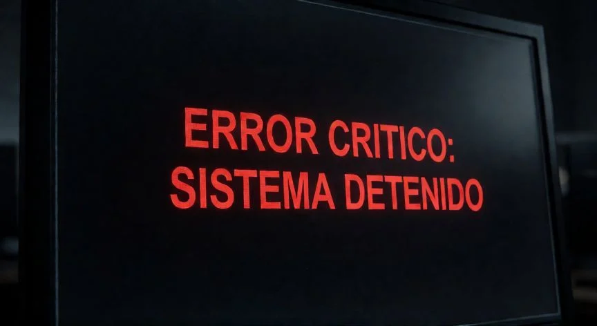 Pantalla de ordenador mostrando un mensaje de error crítico en rojo