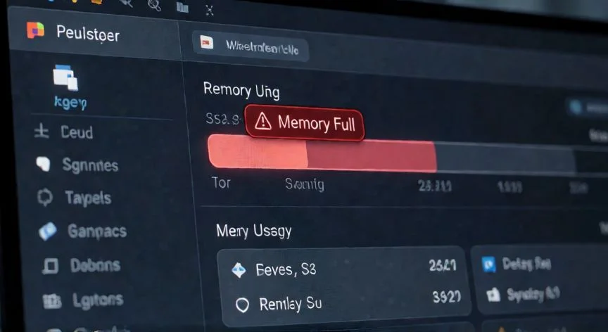Monitor mostrando el aviso Out of Memory con la RAM al 100 por ciento