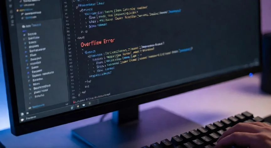 Pantalla de ordenador mostrando un error de overflow en el código