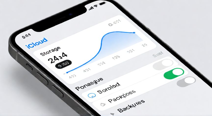 Pantalla de iPhone mostrando la configuración de iCloud y uso de almacenamiento