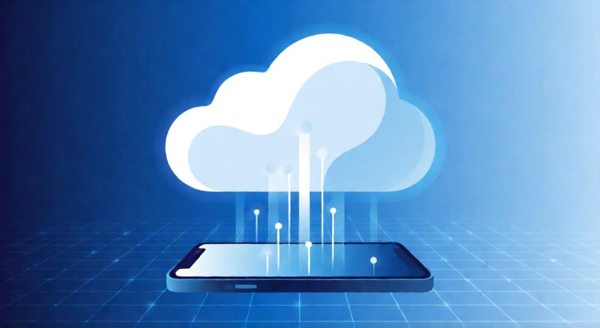 que es iphone icloud, Concepto visual de sincronización de datos desde un teléfono hacia la nube iCloud