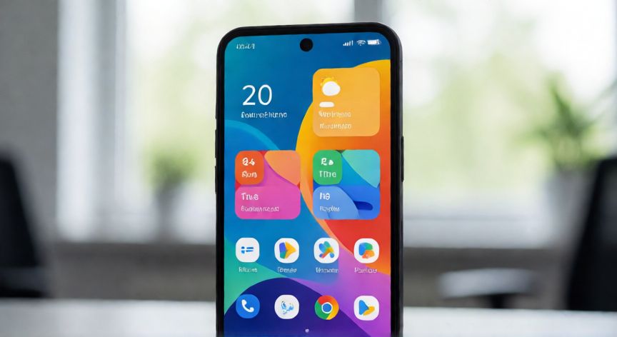 qué es la android, Smartphone moderno mostrando la pantalla de inicio del sistema operativo Android