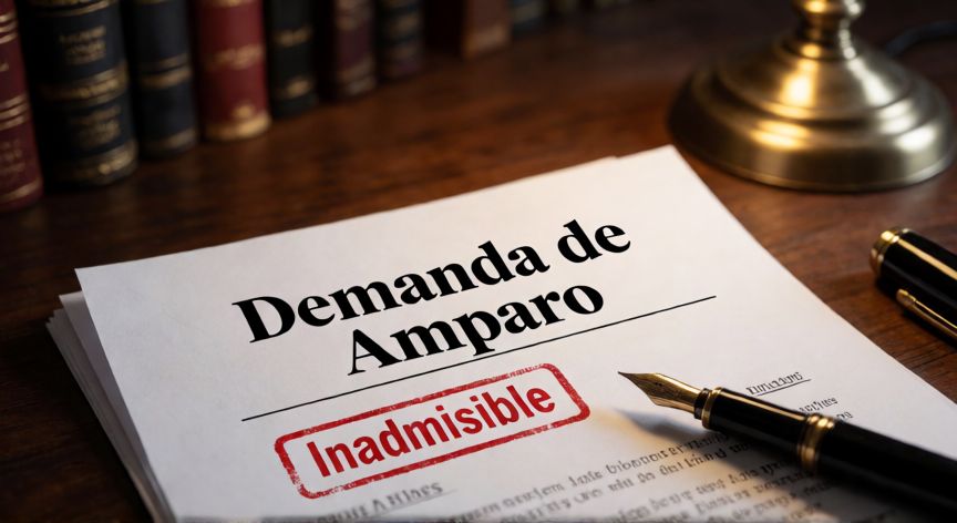 que es la formula otero en amparo, Documento de demanda de amparo con sello de inadmisión sobre escritorio