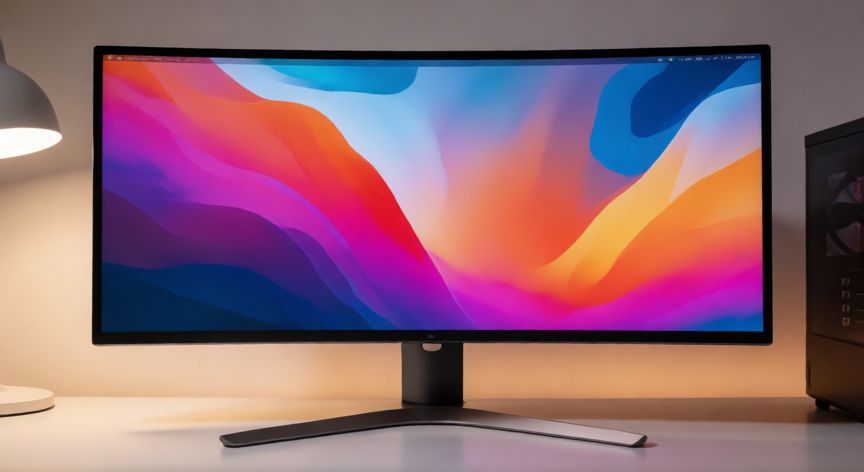 Monitor de ordenador moderno sobre un escritorio blanco