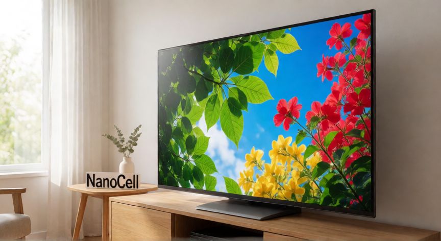 que es la tecnologia nanocell de lg, Televisión LG con tecnología NanoCell mostrando colores vivos en un salón moderno
