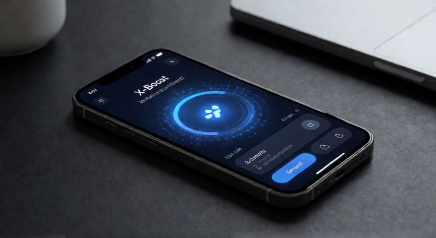 que es la tecnologia x boost, Teléfono inteligente con un indicador de rendimiento X-Boost en la pantalla