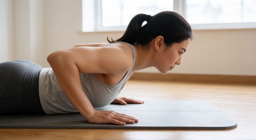 que es mejor andar o hacer pilates, Mujer realizando ejercicios de Pilates en una sala luminosa y minimalista