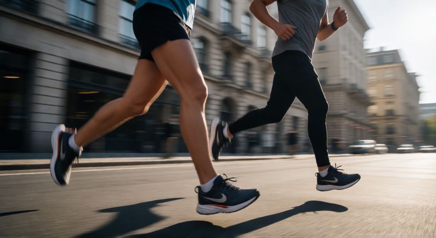 que es mejor andar o trotar, Personas trotando por una calle urbana con ropa deportiva