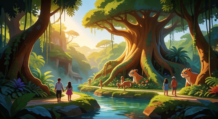 que es mejor animal kingdom o epcot, Ambiente natural y familiar del parque Animal Kingdom con vegetación, ríos y zonas de exploración