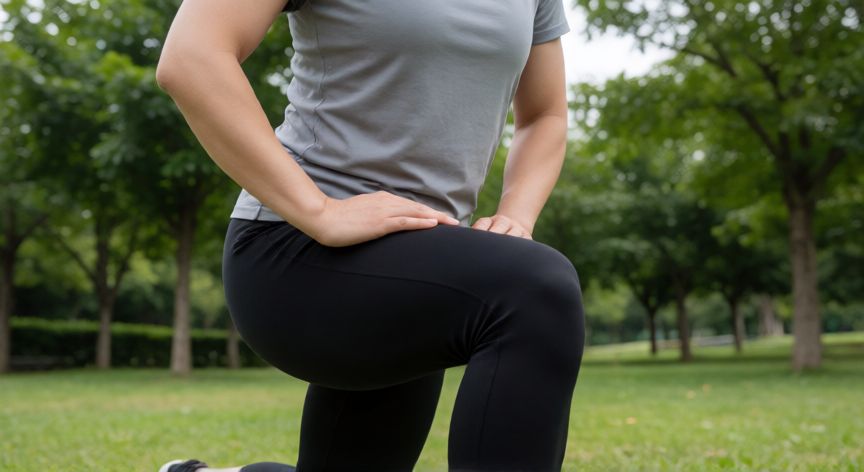 que es mejor correr o hacer funcional, Persona realizando un sentadilla búlgara al aire libre demostrando buena técnica de entrenamiento funcional