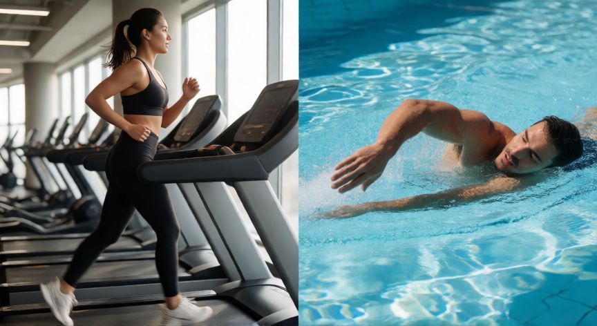 que es mejor correr o nadar para bajar de peso, Comparación entre correr en cinta y nadar en piscina