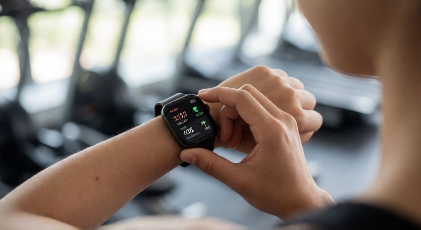 que es mejor correr primero o hacer ejercicio, Entrenador revisando métricas de rendimiento en un reloj inteligente tras el ejercicio