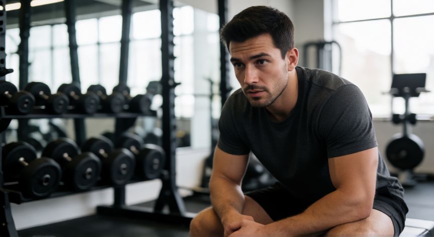que es mejor correr y hacer pesas o al reves, Atleta descansando en el gimnasio antes de comenzar la rutina de fuerza