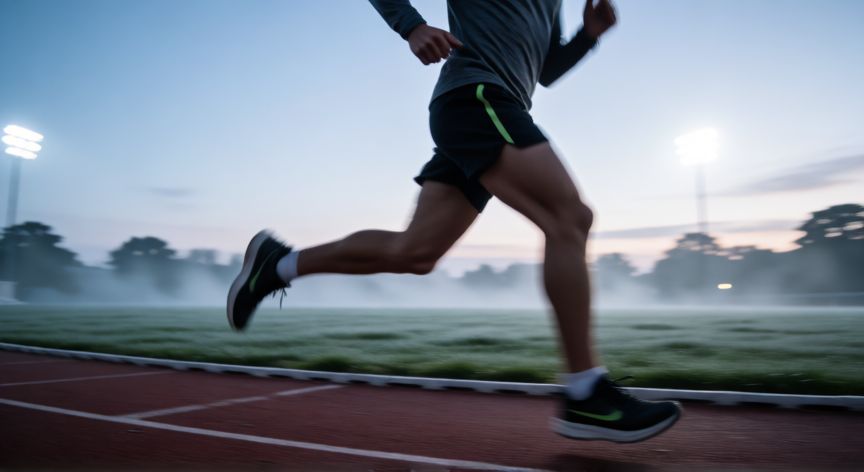 que es mejor correr y hacer pesas o al reves, Corredor en una pista de atletismo al amanecer enfocado en la resistencia