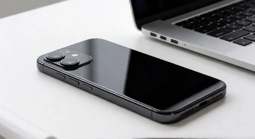 Comparación visual de pantalla de iPhone y smartphone Android moderno sobre escritorio