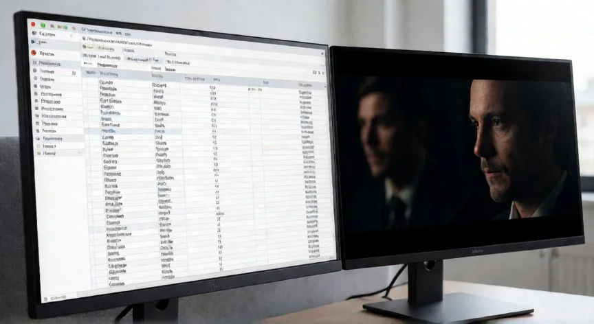 Comparativa visual entre un monitor IPS mostrando texto y un monitor OLED mostrando una película