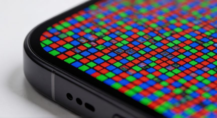 Detalle de los píxeles de una pantalla AMOLED en un móvil
