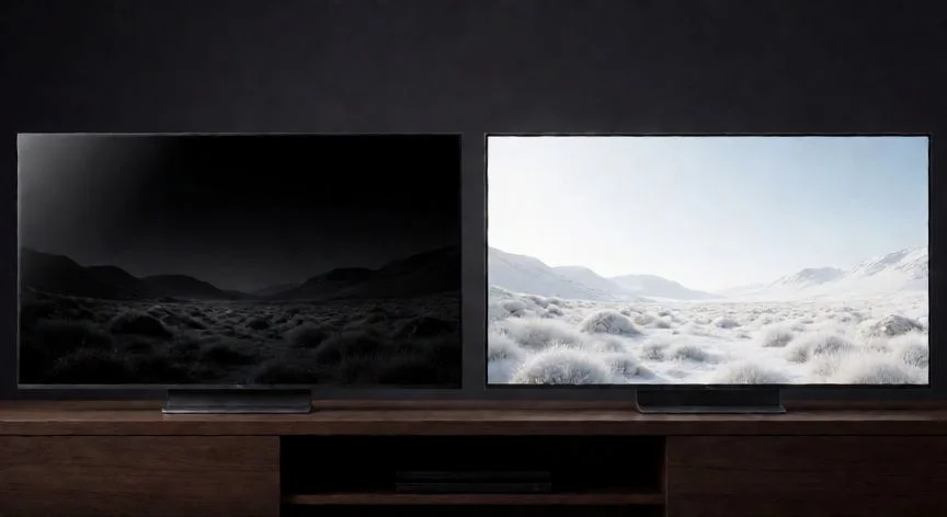 Comparativa visual entre pantalla OLED y Neo QLED mostrando diferencias de brillo y negros