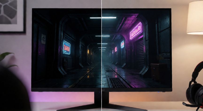 Comparativa visual de contraste entre monitor OLED y QLED en ambiente de juego