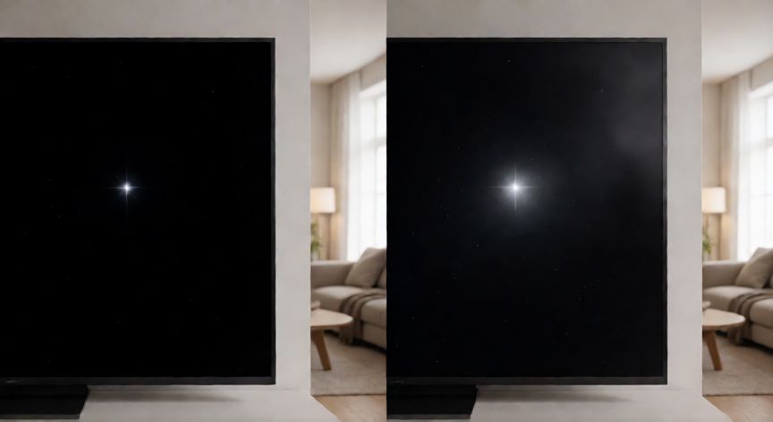 Comparación visual de contraste entre pantalla OLED y VA mostrando negros profuros