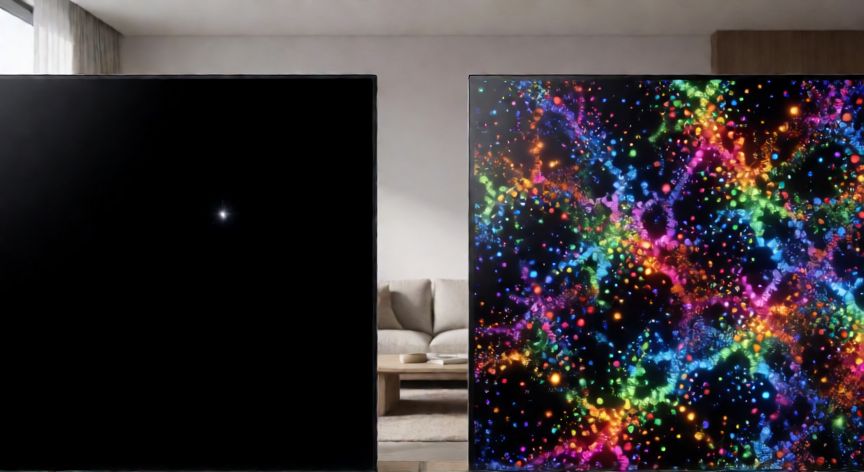 Comparativa visual de tecnología OLED y QLED en pantallas de televisión