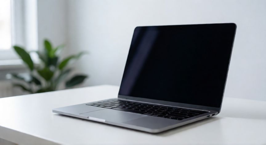 que es mejor ordenador apple o windows, Portátil Apple MacBook sobre escritorio minimalista