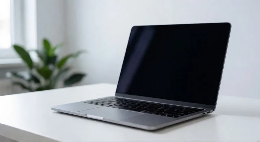 Portátil Apple MacBook sobre escritorio minimalista