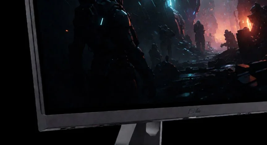 Monitor OLED mostrando negros profundos y colores vibrantes en una escena de ciencia ficción
