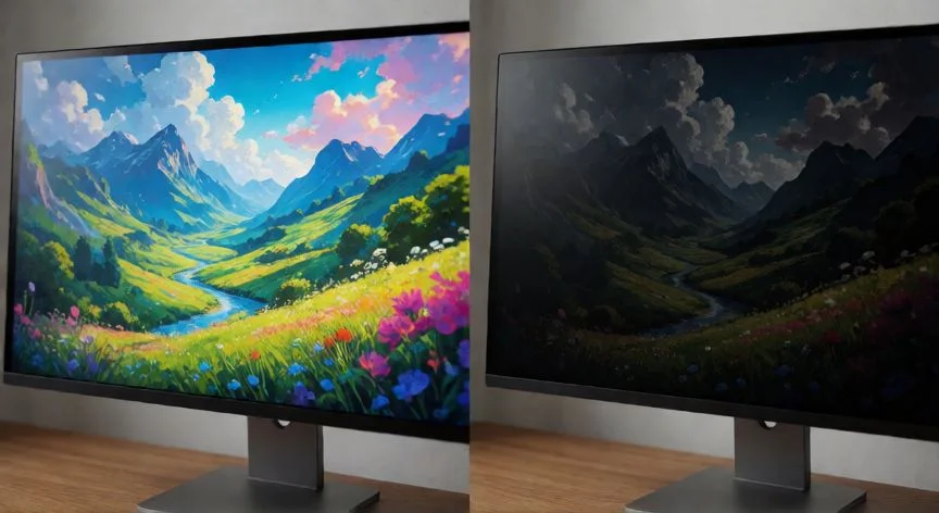 Comparativa visual entre monitor IPS y VA mostrando diferencias de color y contraste