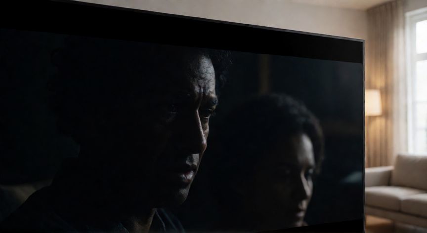 Pantalla OLED mostrando escenas oscuras con negros puros y contraste realista