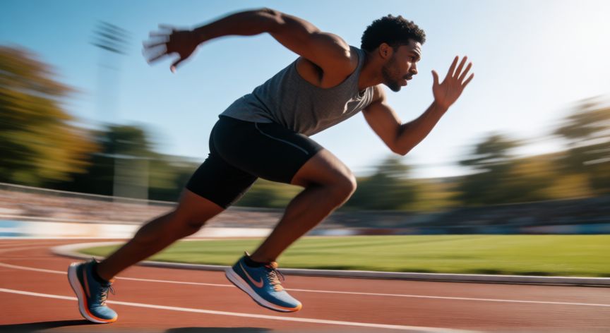 que es mejor trotar o correr rapido, Corredor esprintando con fuerza en una pista de atletismo
