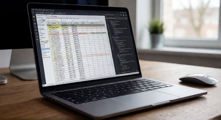 que es mejor un ordenador portatil o una tablet, Ordenador portatil abierto en un escritorio de oficina mostrando tareas de productividad