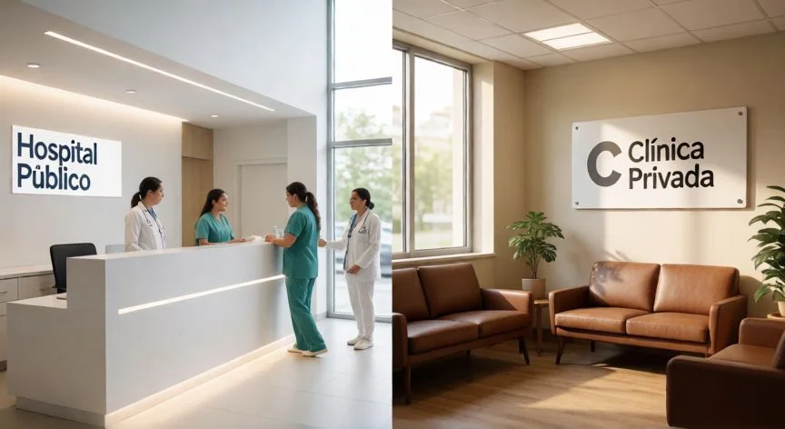 Comparativa visual entre un hospital público y una clínica privada en España