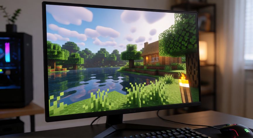 que es minecraft optifine, PC gamer mostrando Minecraft con OptiFine activado, shaders y luz dinámica