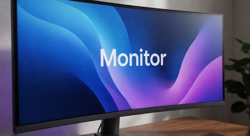 Monitor de computadora moderno en un escritorio con iluminación suave