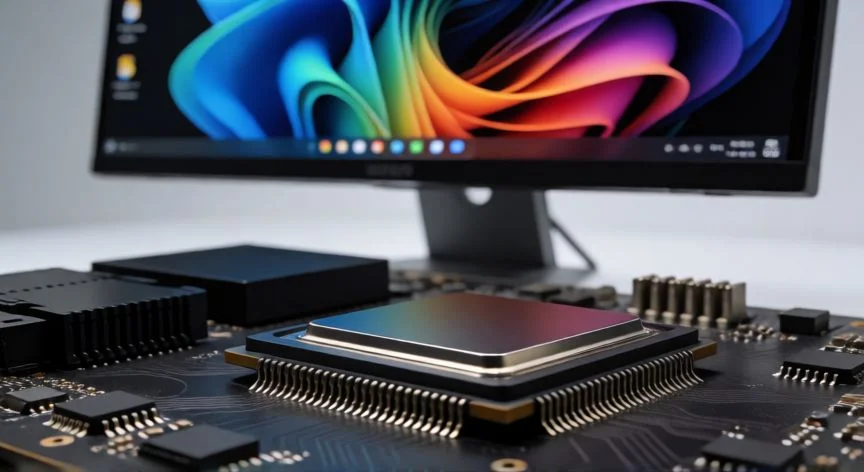 CPU de ordenador y monitor en un escritorio