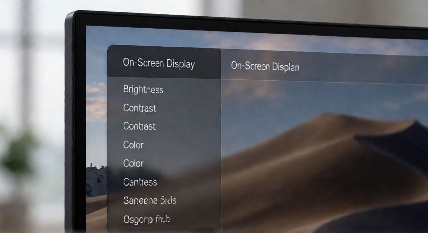 Menú OSD de un monitor con opciones de ajuste visibles