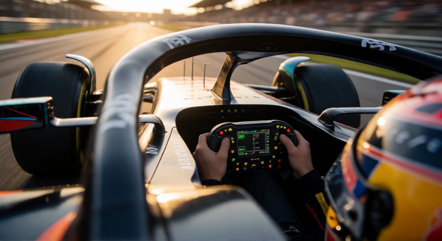 Vista desde el cockpit de un Fórmula 1 durante la sesión de clasificación Q3