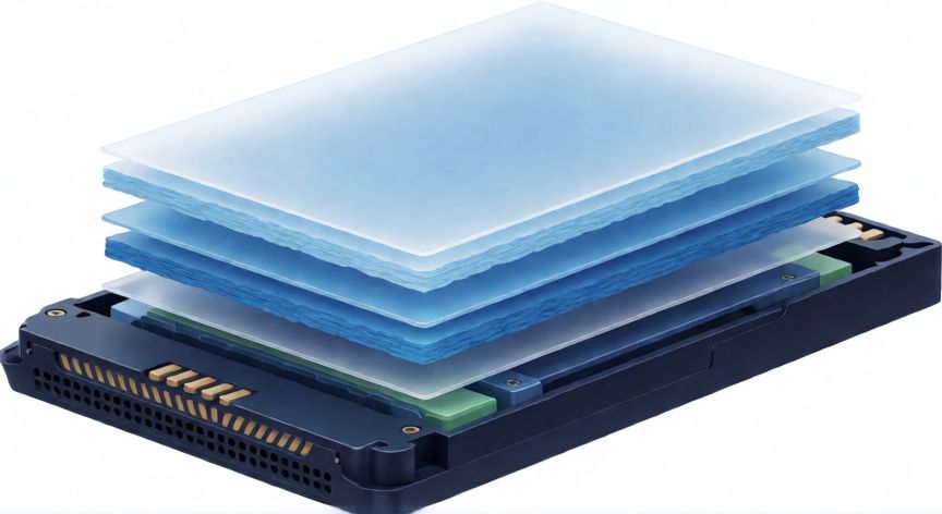 que es tecnología 3d nand, esquema conceptual de capas apiladas de memoria 3D NAND