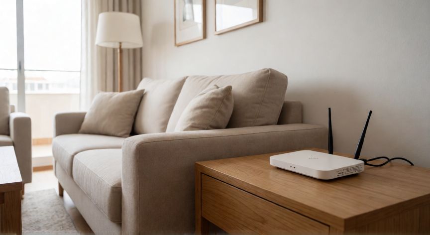 que es tecnología fija, Tecnología fija con fibra óptica y router en un hogar
