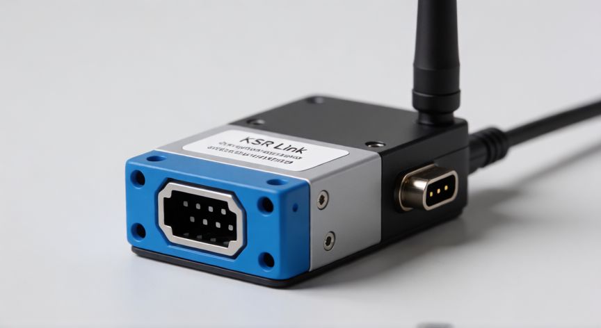 que es tecnología ksr link, Módulo electrónico con conector y etiqueta KSR Link en un fondo neutro
