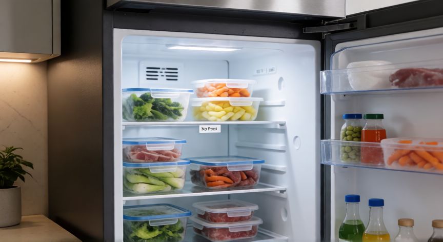 que es tecnología no frost, Interior de un frigorífico con tecnología no frost, sin escarcha y con alimentos bien conservados