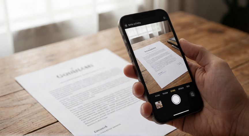 que es tecnologia ocr, Móvil capturando un documento con texto para conversión OCR