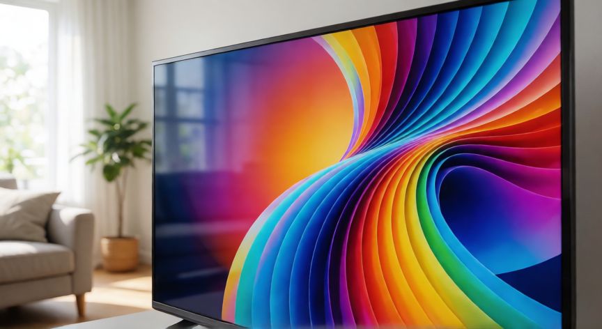 que es tecnología qled en tv, Televisión QLED mostrando colores vivos en una sala luminosa