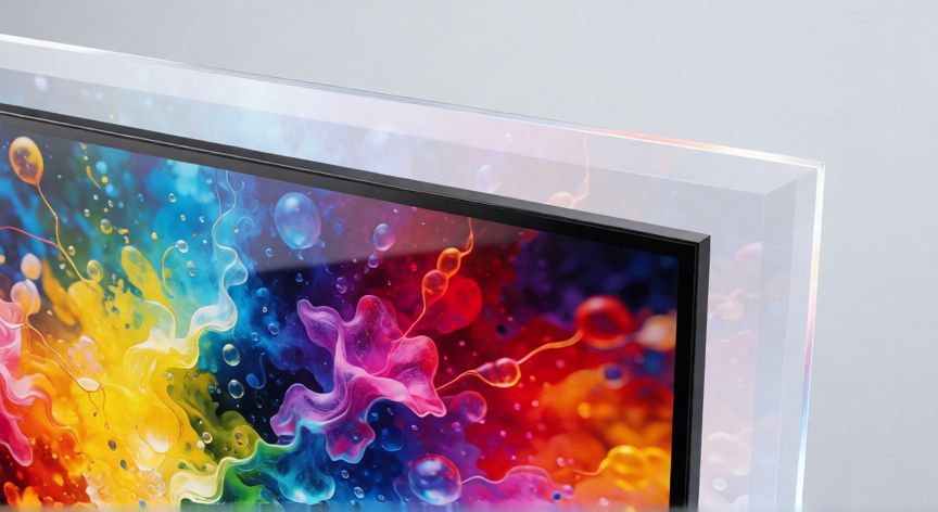 que es tecnología qned, Pantalla de televisión moderna mostrando tecnología de imagen QnED con colores vivos