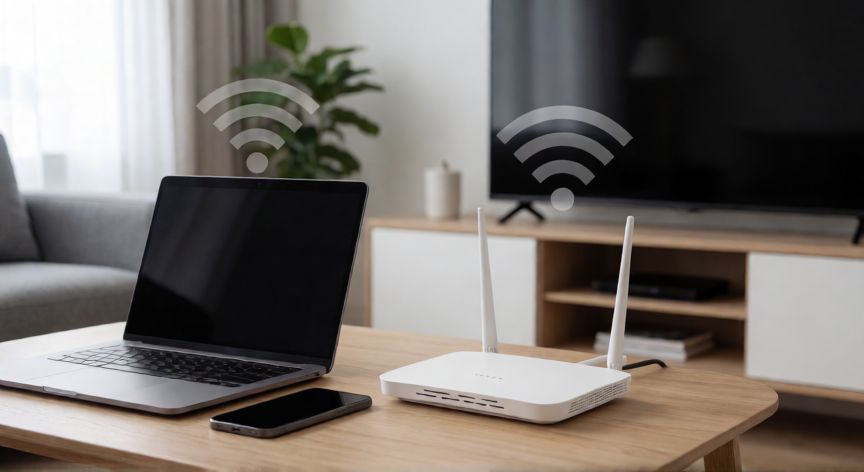 que es tecnología wifi 6, Router WiFi 6 conectando varios dispositivos en casa