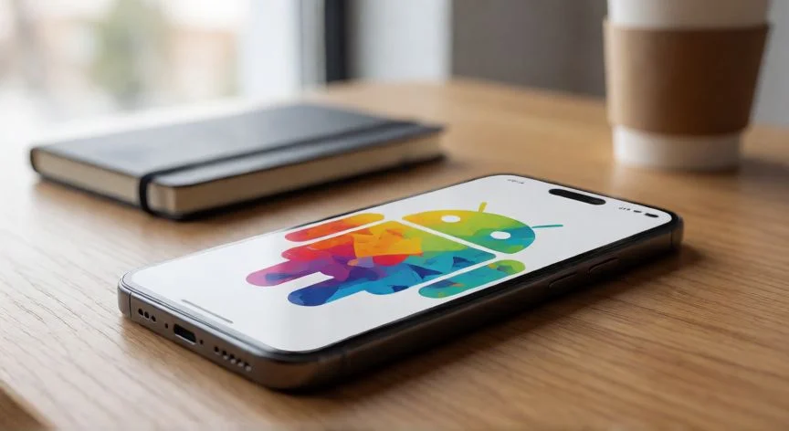 Smartphone moderno con el logo de Android en la pantalla
